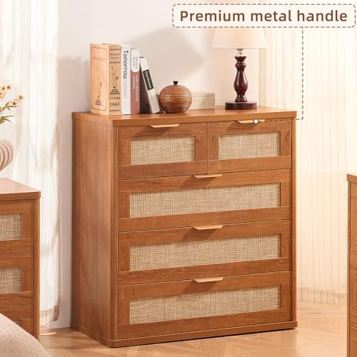 LEYAOYAO Rattan Dresser for Bedroom, 33.5" Small Chest of Drawers