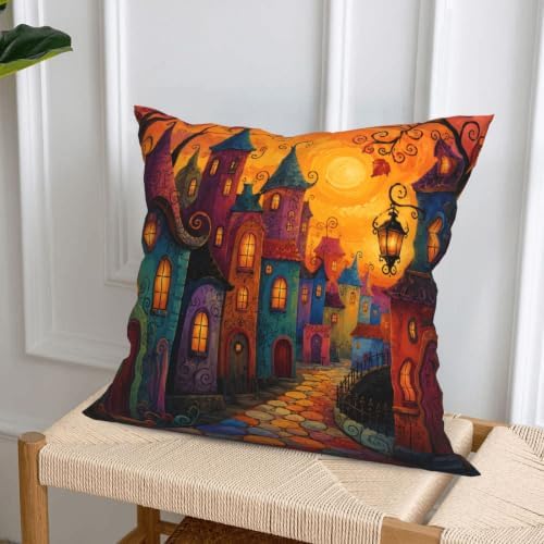 Houses Decorative Throw Pillow Covers 18x18 Inch Set of 4