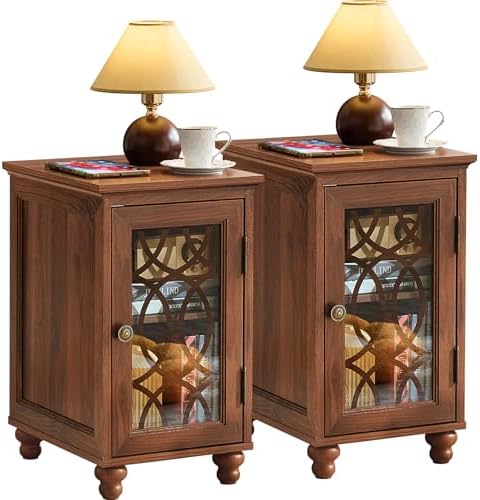Joaxswe Narrow Side Table Set 2 with Glass Door Storage