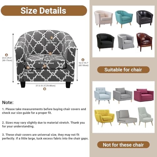 Barrel Chair Covers Slipcover 1 Piece, 2 Pack Round Soft Armchair Sofa Cover with Arms, Stretch Club Chair Slipcovers Removable Couch Furniture Protector for Bar Bedroom Hotel Counter