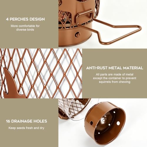 Gbekery Metal Squirrel Proof Bird Feeders for Outdoors Hanging, Brown