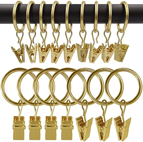 100 Pack Metal Curtain Rings with Clips, 1 in ID, Gold