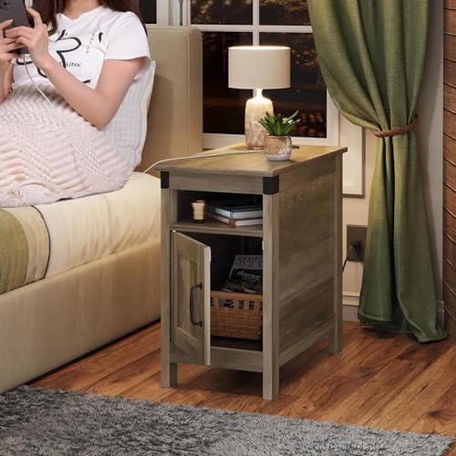 WLIVE End Tables for Living Room & Bedroom w/Charging, Narrow Nightstand