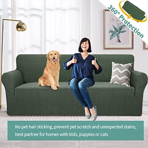 YEMYHOM Couch Cover Latest Jacquard Design High Stretch Sofa Covers for 3 Cushion Couch, Pet Dog Cat Proof Slipcover Non Slip Magic Elastic Furniture Protector (Large, Army Green)