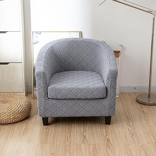 MIFXIN 2 Piece Stretch Jacquard Tub Chair Cover with Cushion Cover Soft Removable Club Chair Slipcovers Armchair Sofa Couch Furniture Protector for Living Room Counter Bar Cafe (Light Grey)