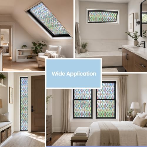 ADD.HERES Window Privacy Film One Way Daytime Privacy Static Cling, Mirror Vinyl Roll Heat Control Anti UV Window Tint for Home and Office, Non-Adhesive Window Film, Rainbow, 35.43" x 78.7"