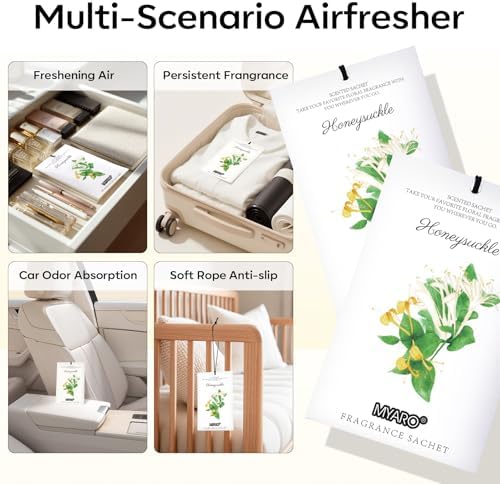 MYARO 12 Pack Honeysuckle Scented Sachets, Closet Deodorizer Car Freshener