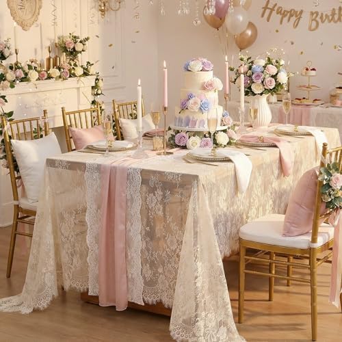 Ivory Lace Tablecloth Rectangular 5 Pieces 60x120 Inch Wedding Table Cloth