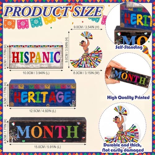 Moucuny 4 Pcs Hispanic Heritage Month Decorations, Dancer Wood Block Sign