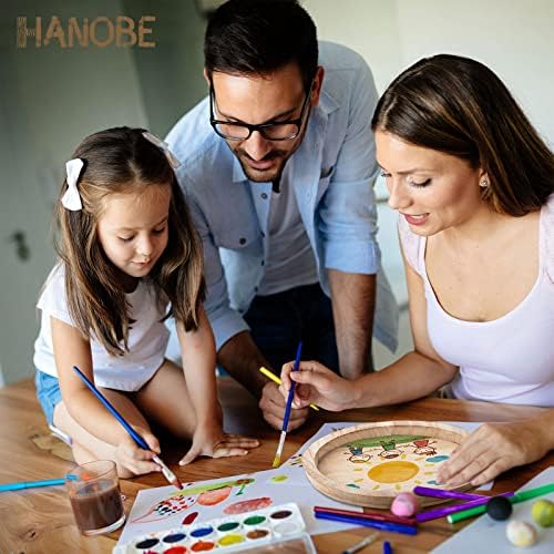 Hanobe Unfinished Round Wooden Craft Trays for DIY, 2PC Decorative Plate