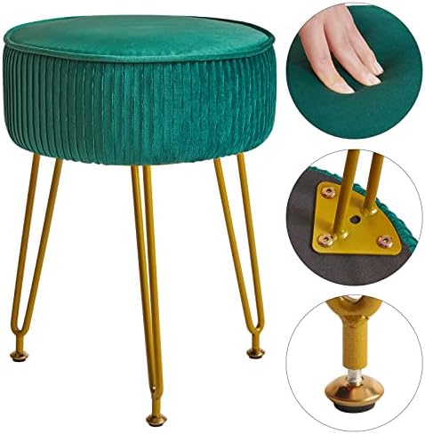 IBUYKE Makeup Vanity Stool, Velvet Round Footrest Ottoman, Green LG-30L