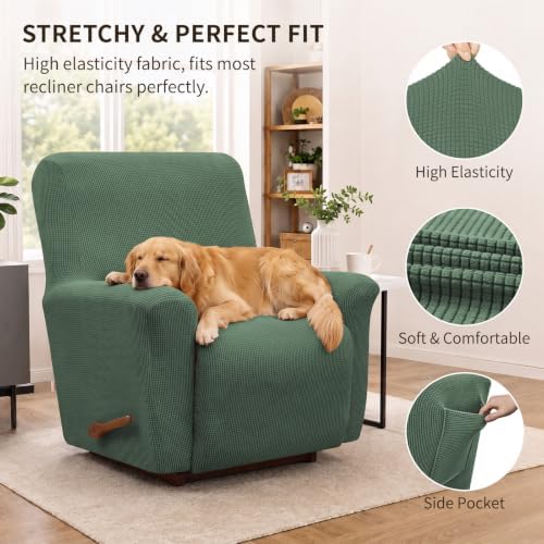 KEKUOU Recliner Chair Covers, 1-Piece Lazy Boy Recliner Cover,Greyish Green