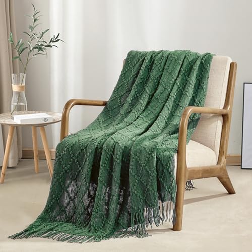 BOURINA Green Throw Blanket 50 x70 Inch Jacquard Throw Knitted Blanket