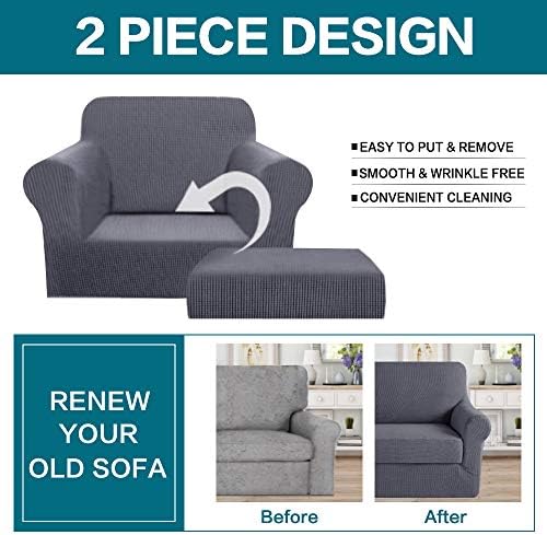 Turquoize 2 Piece Chair Covers Chair Slipcovers for Living Room Armchair Sofa Covers Chair Couch Cover with Arms Washable Furniture Protector for Chairs Feature Thick Jacquard Fabric (Chair, Grey)