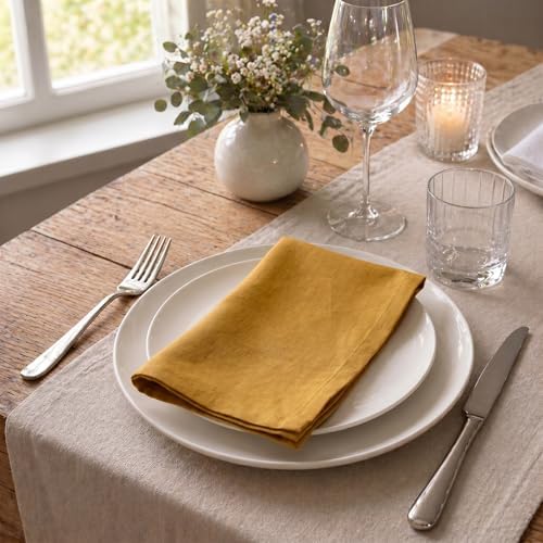 ACCENTHOME Mustard Cotton Linen Napkin Set of 12 18x18 inch Dinner Napkins