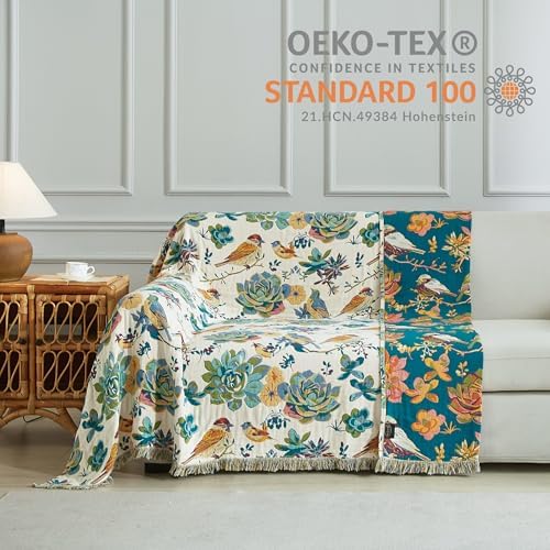 Boho Throw Blanket for Bed 90”x98”, 100% Cotton Blanket for Couch Sofa