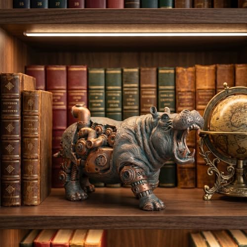 Hippo Decor - 9.4inch Resin House Hippo Statue Steampunk Hippo Figurine