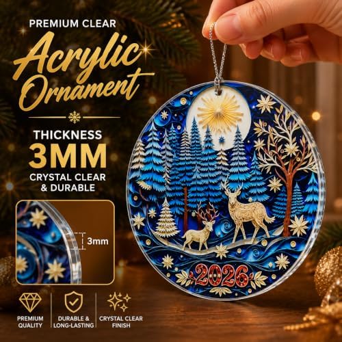 Deer Christmas Ornament 2026, Woodland Ornaments for Christmas Tree, Woodland Forest Animal Christmas Decor with Rustic Wildlife Scene, Nature Inspired Holiday Decoration for Family and Friends