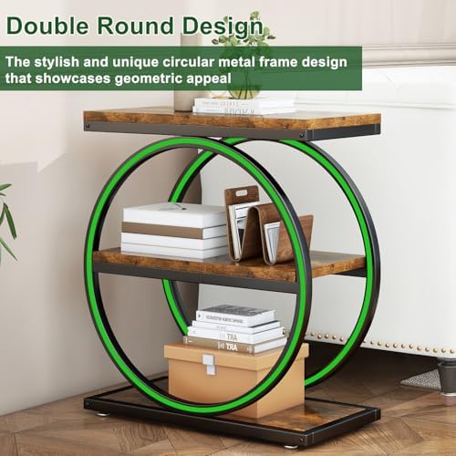 IBUYKE Narrow End Table with 3 Storage Shelves,Rustic Brown UTMJ418H