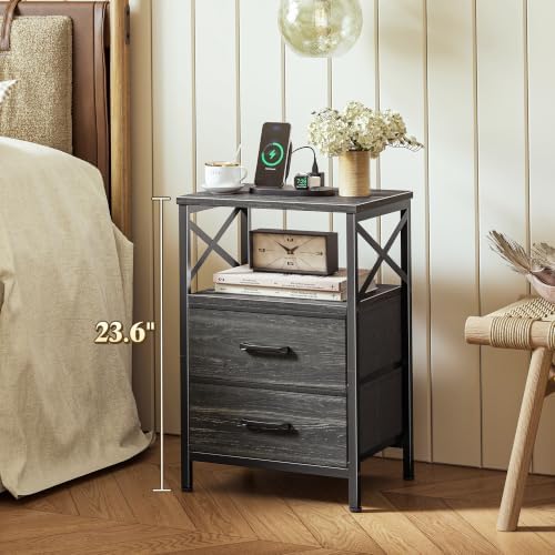 Huuger Night Stand with Charger Station, USB-C Port, End Table