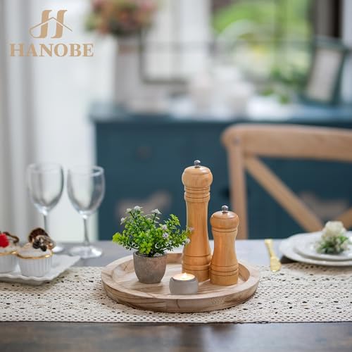 Hanobe Wooden Decortaive Coffee Table Tray, Round Candle Holder Centerpiece