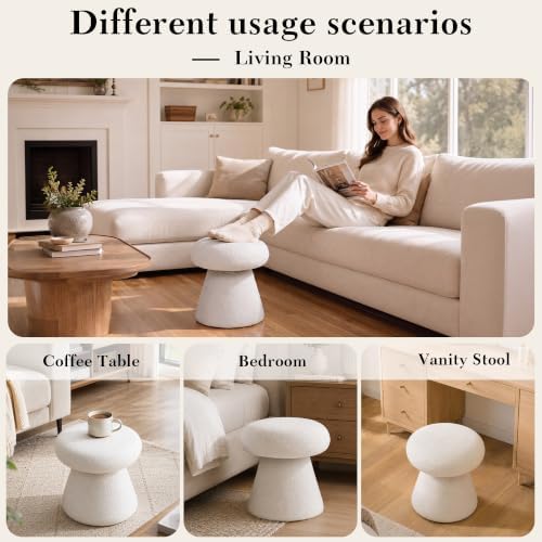 FOXHUNTER Mushroom Pouf Ottoman with 360° Rotation, White