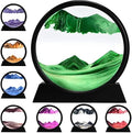 rysnwsu 3D Dynamic Sand Art Liquid Motion, Moving Sand Art Picture Round Glass 3D Deep Sea Sandscape in Motion Display Flowing Sand Painting Relaxing Desk Toys (Green, 12'')