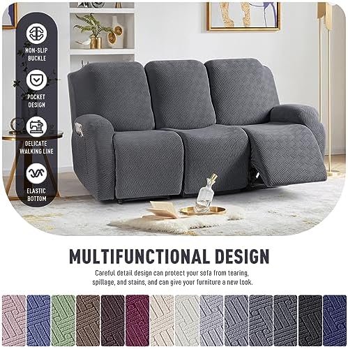 KinCam Recliner Sofa Covers, Stretch Reclining Cover, Dark Gray
