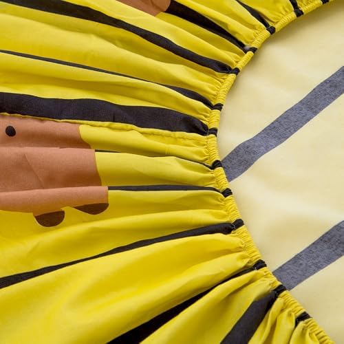Bedding Fitted Sheet with Deep Pocket,Cute Capibara Printed Fabric Bed Sheets for Boys Girls Single Bed (Yellow Striped,Twin)