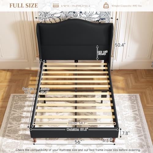 koorlian Full Size Upholstered Bed Frame with 51" Tall Headboard, Black