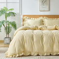 Gingham Duvet Cover Queen Size, 3 Pieces Soft Breathable Microfiber Plaid Duvet Cover with Zipper Closure & 2 Pillow Shams, Ruffle Farmhouse Vintage Decor, Yellow
