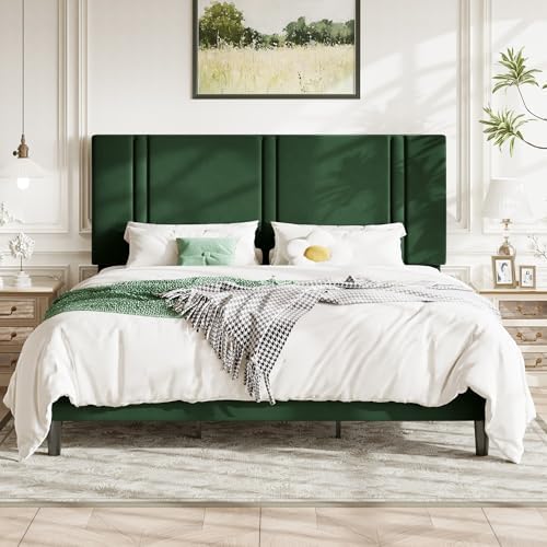 Allewie King Size Platform Bed Frame with Velvet Upholstered Headboard