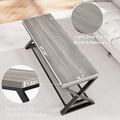 LVB Grey Entryway Bench with Storage, 47” Indoor Shoe Bench with Seating, Modern Storage Benchs for Hallway Foyer Entrance, Wood and Metal Entry Way Shoe Rack Bench for Living Room, Light Grey Oak