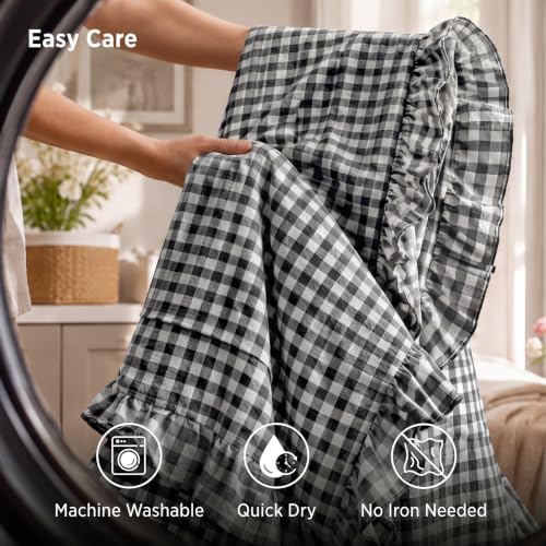 Bedsure Gingham Ruffle Duvet Cover Set, King Cotton-Like Quilt Cover, Black