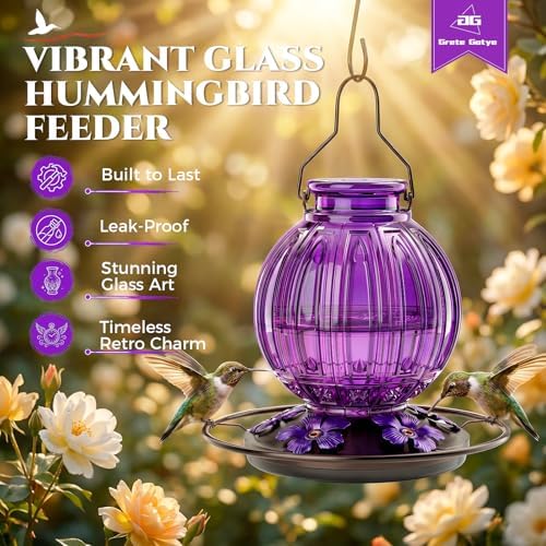 Glass Hummingbird Feeder for Outdoors Hanging, 26 fl oz Bird Nectar Feeder