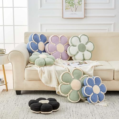 Kcvvcr Flower Pillow, Soft Flower Decorative Throw Pillow, Cute Daisy Flower Shaped Seating Floor Cushion Room Décor Plush Pillows for Sofa Couch Bed (13.7 Inch, Sage Green)