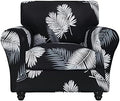 SearchI Stretch Sofa Cover Printed Couch Covers, Floral Pattern 2 Piece Armchair Slipcover with Separate Chair Cushion Cover, Washable Furniture Protector for Living Room(Armchair, Black+Palm Leaves)