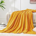 BEDELITE Ribbed Mustard Yellow Fleece Throw Blanket for Couch, 50x60 Inch