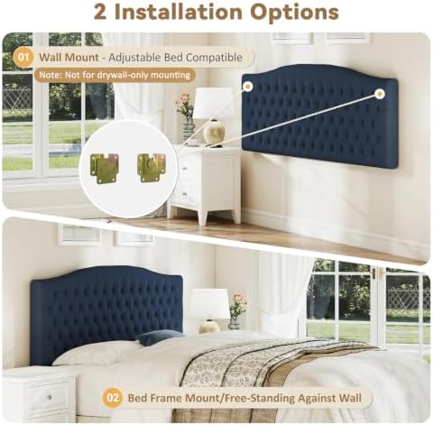 Befurtori King Headboard Only, Linen Classic Tufted Design, Navy Blue