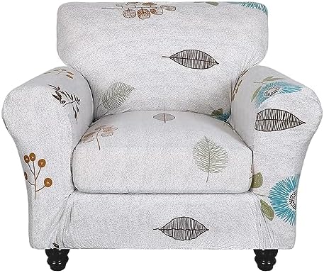 SearchI Stretch Sofa Cover Printed Couch Covers, Floral Pattern 2 Piece Armchair Slipcover with Separate Chair Cushion Cover, Washable Furniture Protector for Living Room(Armchair, Autumn Leaves)