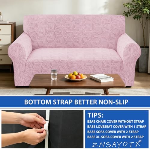 ZNSAYOTX Stretch Couch Cover, 1 Piece Sofa Covers for 2 Cushion Couch, Jacquard Loveseat Slipcovers with Elastic Bottom Thickened Furniture Protector for Dog Cat Pet (Medium, Dusty Pink)