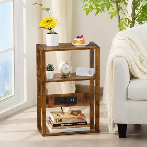 YUFAM 3-Tier Narrow Bedside Table Set 2 for Small Spaces, Skinny Nightstand