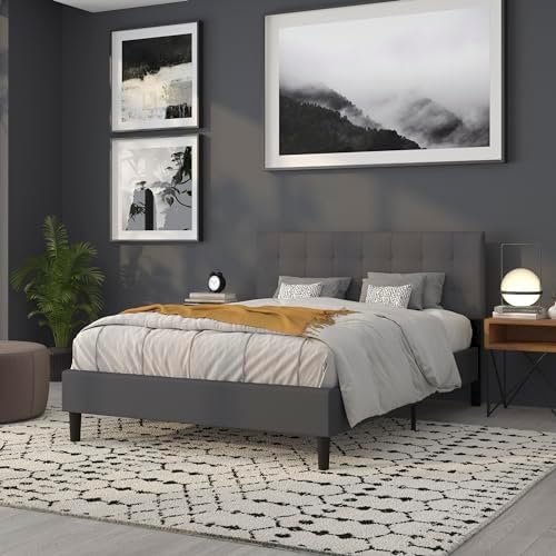 BizChair Quilted Tufted Queen Size Headboard in Dark Gray Fabric