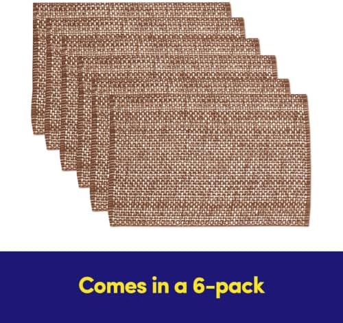 Sweet Home Collection 100% Cotton Placemats for Dining Room Rectangle Two Tone Woven Fabric 13" x 19" Soft Durable Table Mat Set, Set of 6, Chocolate