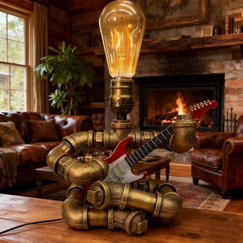 Cool Lamps - Cool Industrial Guitar Lamp, Vintage Table Lamp, Ideal Music Gift for Men & Guitar Lovers
