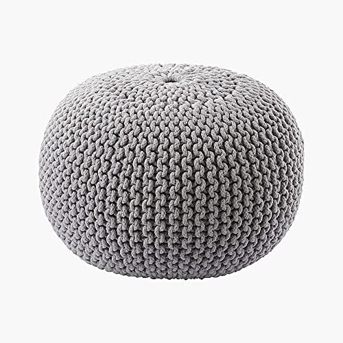 FRELISH DECOR Round Pouf Ottoman (20 Diameter x 14 Height) Light Grey