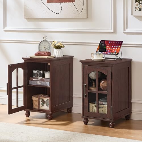 RWYHG Narrow Side Table, Farmhouse Nightstand with Charging Station