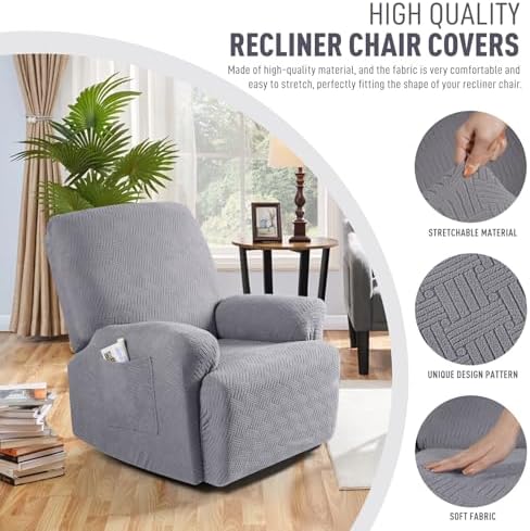 KinCam Oversized Recliner Chair Covers, Reclining Cover, Light Gray
