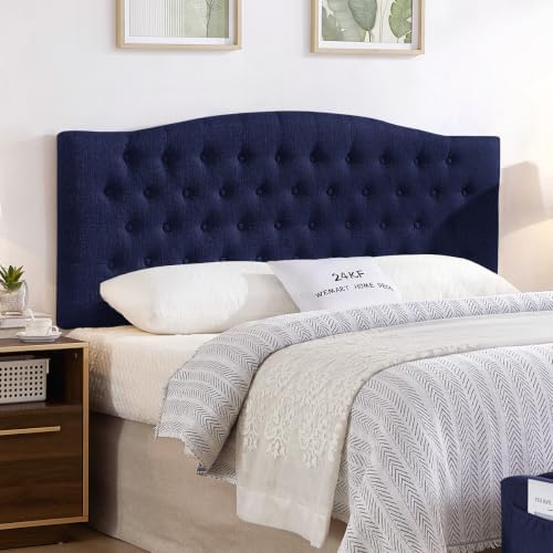 24KF Upholstered Tufted Button Wall Mounted Linen Headboard,Comfortable Fashional Headboard Queen/Full Size,6055-Q-Navy Blue