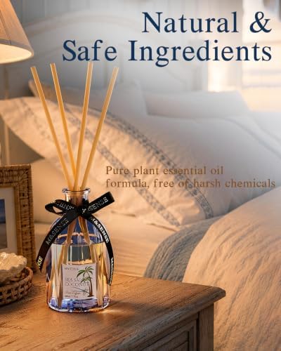 M&SENSE Reed Diffuser Set, Sea Salt Coconut, 7.7 oz Natural Essential Oil